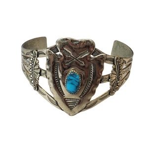 Bell Nickel Silver Cuff Bracelet with Shield Design